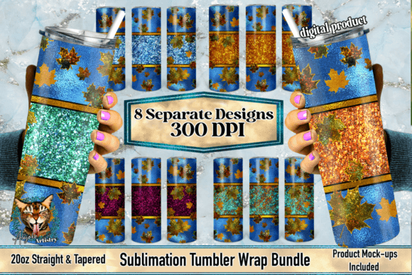 Download Blue Fall Leaves Tumbler Wrap Bundle - Blue fall Collection