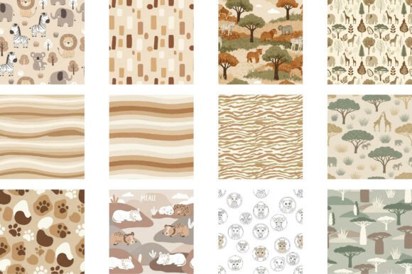Download Cute Safari Animal Digital Paper -Set - Safari animal digital paper Collection