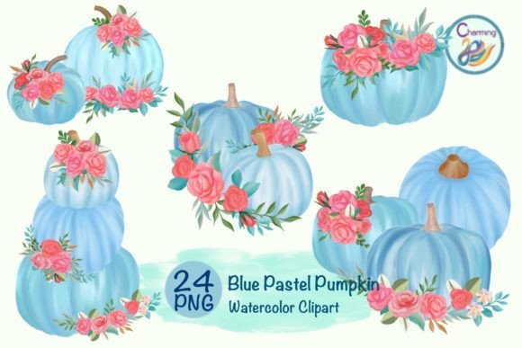 Download Watercolor|Blue Fall Pumpkin Flower - Premium Resources