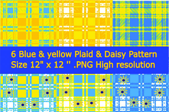 Download 6 Blue &amp; Yellow Daisy Plaid Paper - Plaid paper Collection